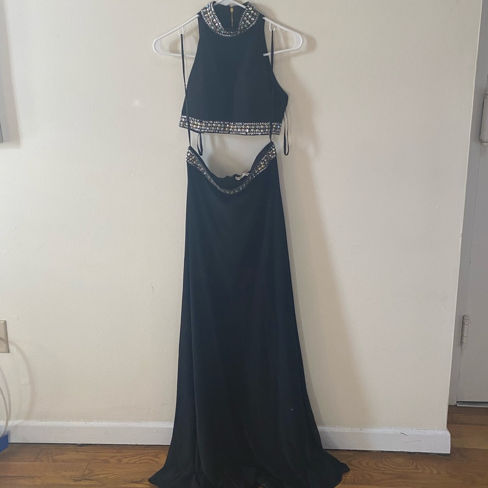 2 piece black triangle top Prom Dress